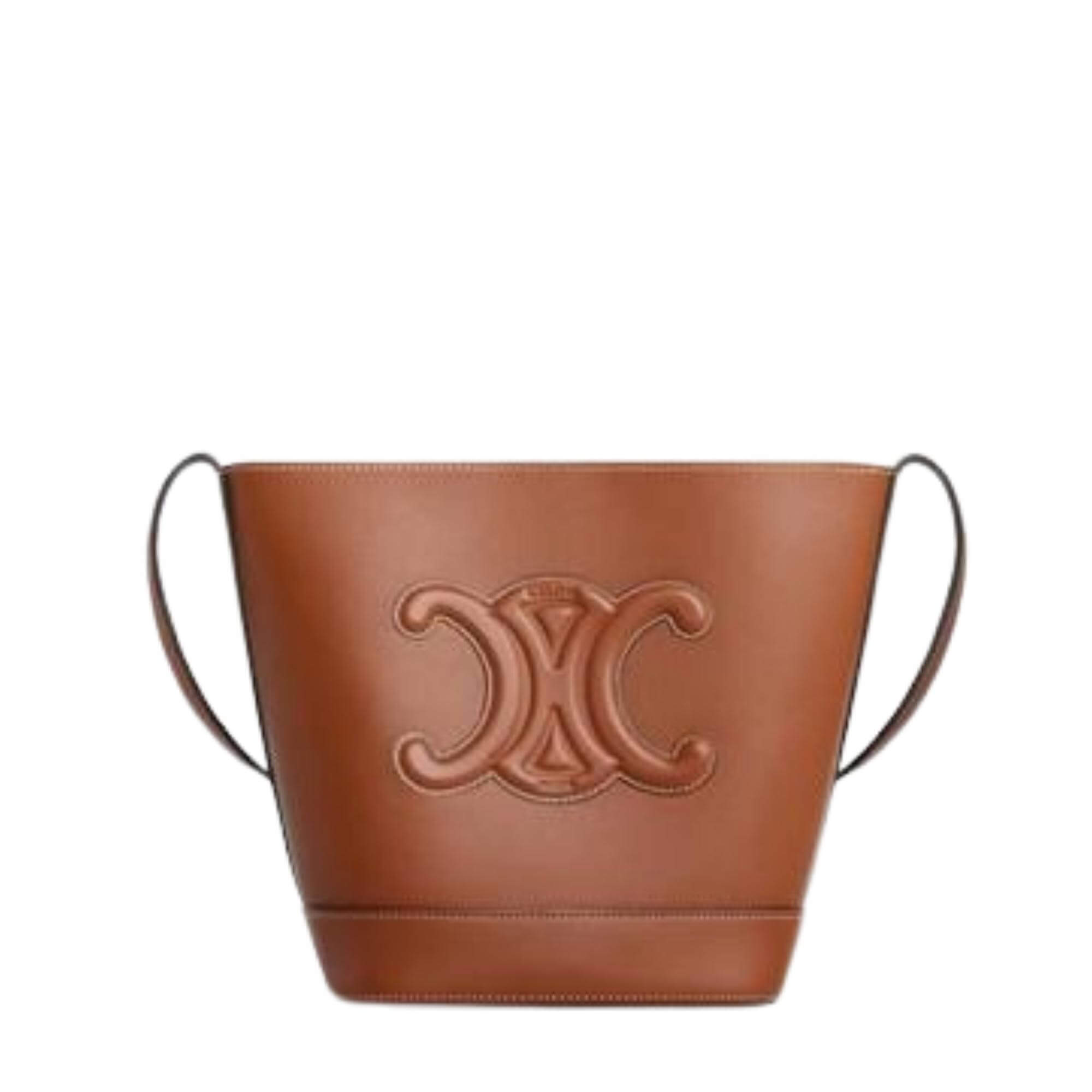 SMALL BUCKET CUIR TRIOMPHE IN SMOOTH CALFSKIN - TAN