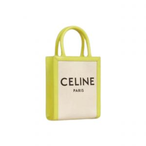 Celine Mini Vertical Cabas Celine In Textile With Celine Print And Calfskin-Celine women handbag-celine shoulders bag