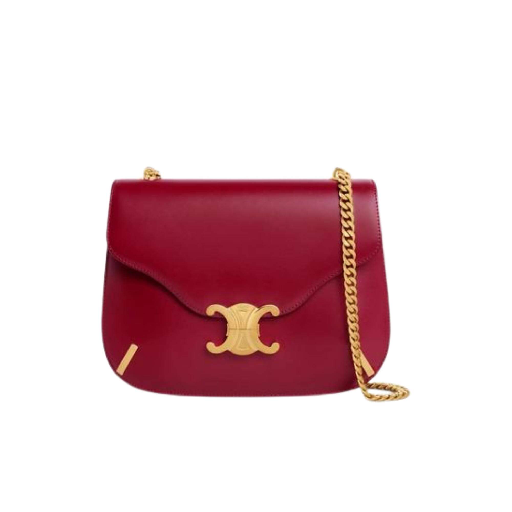 chain shoulder bag triomphe in shiny calfskin carmin