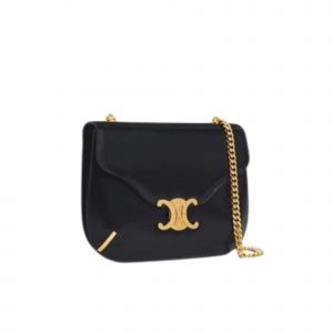 Celine Chain Besace Triomphe In Shiny Calfskin black Bag-Celine women handbag-celine shoulders bags